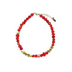 Necklace with Coral and Gold Beads