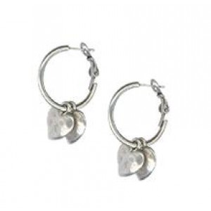 Silver Hoop Earrings with Pairs of Heart Charms  Israeli Earrings