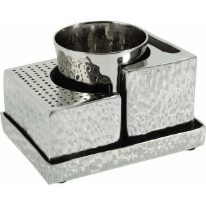 Nickel Havdalah Set Four Pieces with Hammering and Block Shape Shabbat