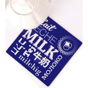 Blue and White Trivet with Text and Milk Jug by Barbara Shaw Home & Kitchen
