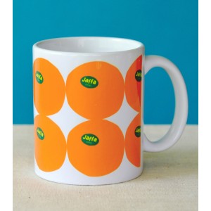 White Ceramic Mug with Jaffa Orange Design by Barbara Shaw Jewish Souvenirs