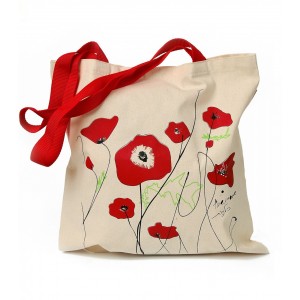 Canvas Tote Bag with Red Kalaniot Flowers by Barbara Shaw Home & Kitchen