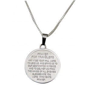 Pendant with English Traveler's Prayer in Stainless Steel Jewish Necklaces