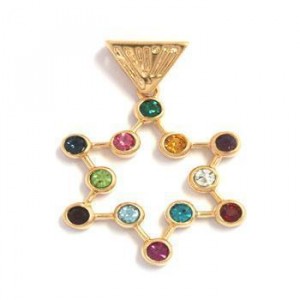 Gold Plated Star of David Pendant with Twelve Stones and Traditional Shape Marina Jewelry