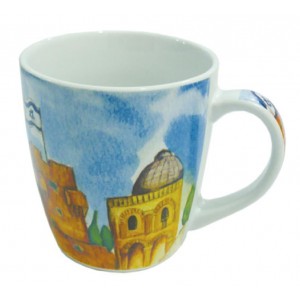White Ceramic Mug with Jerusalem and Tower of David Tableware