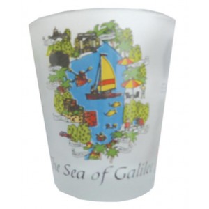Shot Glass with Detailed Sea of Galilee and Map of Israel Image Jewish Souvenirs