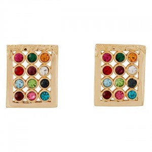 Hoshen Earrings with Rhinestones and Gold Borders Jewish Jewelry