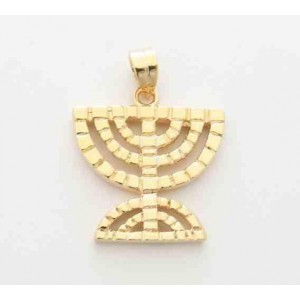 Menorah Pendant with Carved Design in Gold Plated Marina Jewelry