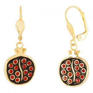 Earrings in Dangling Pomegranates with Garnet Stones Israeli Earrings
