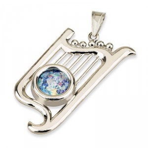 Harp Pendant in Silver with Roman Glass Jewish Necklaces