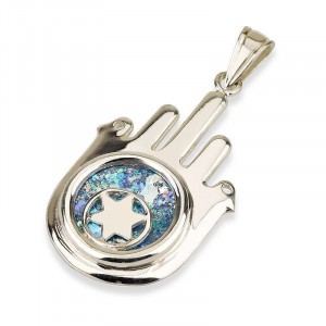 Hamsa Amulet in Silver with Star of David on Roman Glass Ben Jewelry