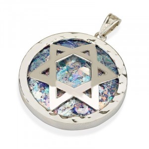 Star of David Pendant in Silver with Roman Glass Jewish Necklaces