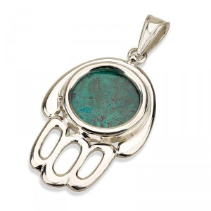 Hamsa-shaped Silver Pendant with Eilat Stone Jewish Necklaces