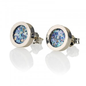 Circle Earrings in Silver with Roman Glass with Pushback