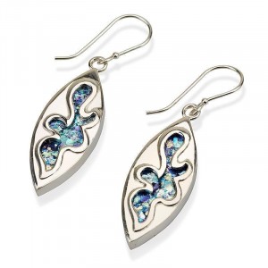 Silver Earrings in Marquise Shape with Roman Glass Israeli Earrings