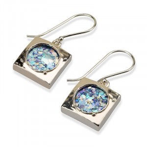 Silver Square Earrings with Roman Glass Israeli Earrings