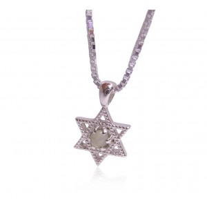 Magen David Pendant with a Chrysoberyl Gemstone Jewish Necklaces