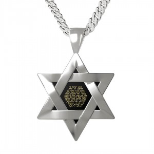 925 Sterling Silver Star of David Necklace with Onyx Stone and 24K Gold Shema Yisroel Inscription Nano Jewelry