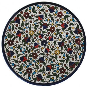 Armenian Ceramic Plate with Anemones Flower Motif Jewish Home Decor