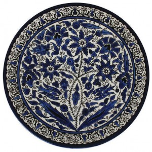 Armenian Ceramic Plate with Floral Scilla Armenia Motif in Blue Jewish Home Decor