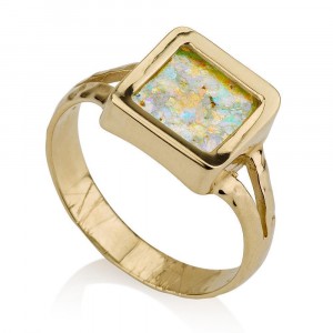 Ring with Roman Glass in 14k Yellow Gold Jewish Rings