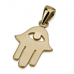 Hamsa with Eye Pendant in 14k Yellow Gold Jewish Necklaces