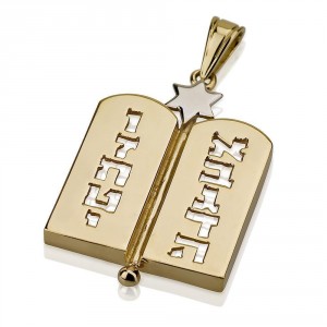 Ten Commandments with Star of David Pendant in 14k Yellow Gold Jewish Necklaces