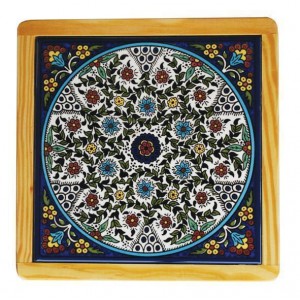 Armenian Wooden Trivet with Floral Anemones Motif Armenian Ceramics