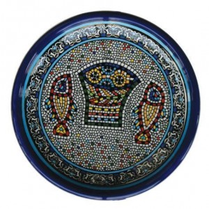 Armenian Ceramic Bowl with Mosaic Fish & Bread Jewish Home Decor