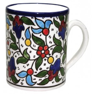 Armenian Ceramic Mug with Anemones Flower Motif Jewish Home Decor