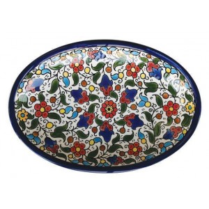 Armenian Ceramic Oval Bowl with Anemones Flower Motif Bowls