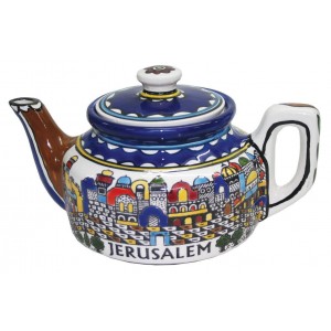 Teapot with Ancient Jerusalem Motif Jewish Home Decor