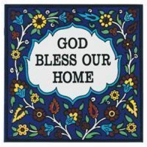 Armenian Ceramic Square Tile with Blessing for the Home Jewish Blessings