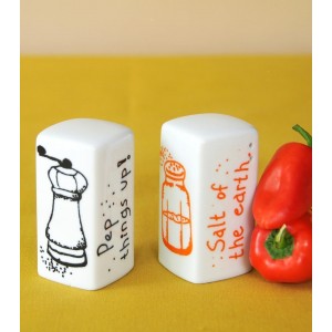 Salt and Pepper Shakers with Illustrations & English Text Tableware