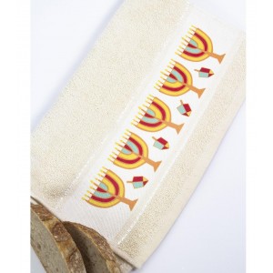 Hand Washing Towel with Hanukkah Menorah and Dreidel Design Hanukkah