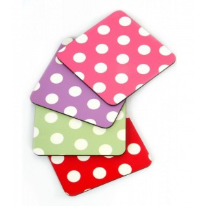 Coasters with Colorful Polka Dot Design in Set of Four Tableware
