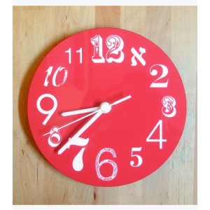 Wall Clock in Bright Red with Numbers in Contrasting Fonts Barbara Shaw