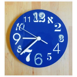 Wall Clock in Royal Blue with Numbers in Contrasting Fonts Jewish Home Decor
