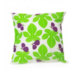 Cushion with Fig Leaf Design in White, Purple and Green Jewish Home Decor