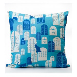 Cushion with Jerusalem Doors Design in Light and Dark Blue Barbara Shaw