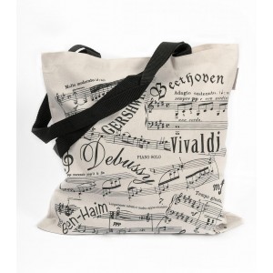 Canvas Tote Bag with Music Notes in Black and White Jewish Accessories