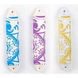 Ceramic Mezuzah with Damask Print in White and Gold Barbara Shaw