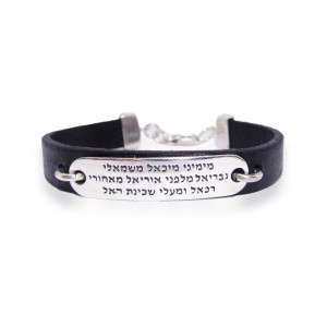 Leather Bracelet with Angel Prayer in Sterling Silver Jewish Bracelets