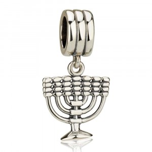 Charm with Seven Branch Menorah in Sterling Silver Israeli Charms