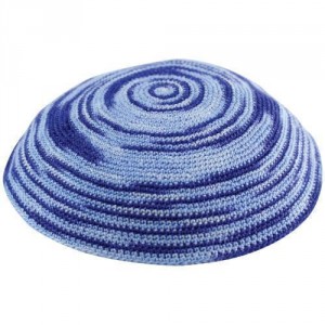 Knitted Kippah in Blue with Circular Design Kippot