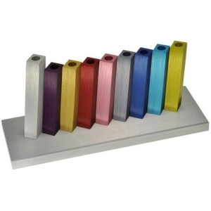 Adi Sidler Anodized Aluminum Kinetic Hanukkah Menorah (Multicolor) Candle Holders