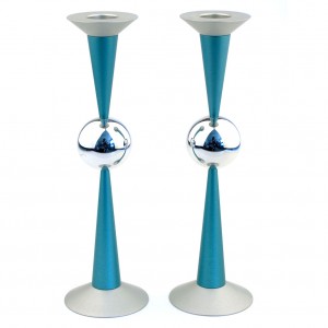 Large Modern Shabbat Candlesticks with Ball Shape Center Candle Holders
