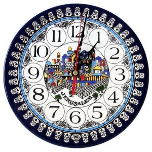 Armenian Ceramic Clock with Jerusalem Design Jewish Home Decor
