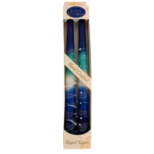 Blue, White and Turquoise Wax Shabbat Candles by Safed Candles Shabbat