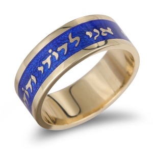 Blue Enamel and 14K Gold Ani LeDodi Ring by Anbinder Jewish Rings